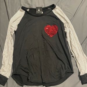 Stripe long sleeve top with heart sequin